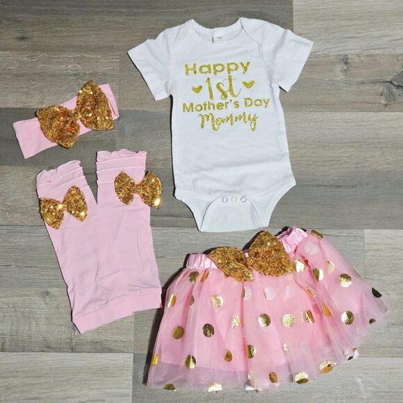 New Baby Girl 5-Piece Outfit “Happy First Mother’s Day Mommy” | Size 6-12 Months - Picture 1 of 4
